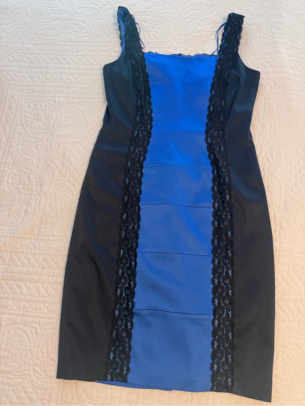Jax Blue and Black Lace-Trim Midi Dress